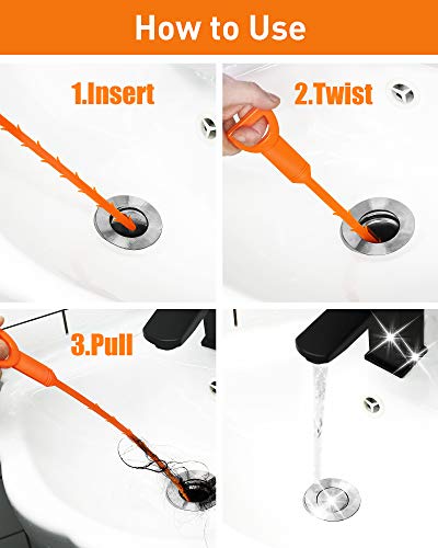 Drain Snake Clog Remover 6 Pack - 25 Inch Flexible Hair Blockage Tool for Kitchen & Bathroom Drains