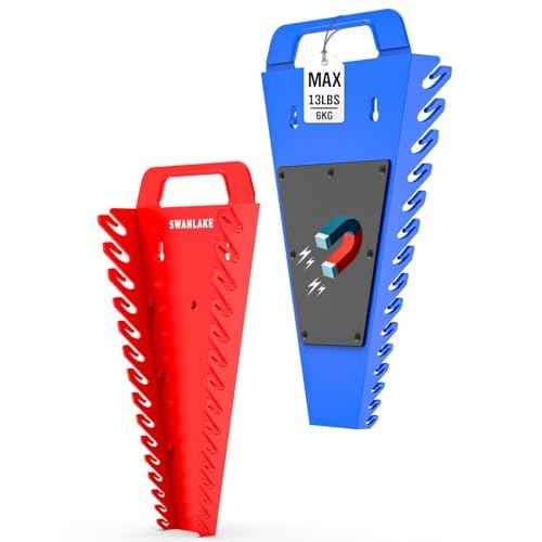 SWANLAKE Magnetic Wrench Organizer Toolbox Holder, 2-Pack SAE (1/4'' to 1-1/16''), Metric (6mm to 27mm) Ratchet Wrench Organizers, Total Hold 30 Slots Wrench Holders for Tool Box