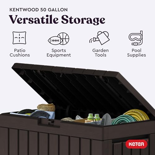 Keter Kentwood 50 Gallon Outdoor Storage Box Brown - Patio Side Table
