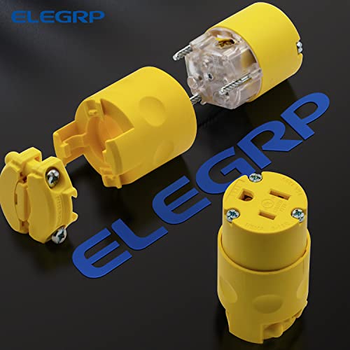 ELEGRP 15 Amp 125V NEMA 5-15R Grounding Electrical Connector Replacement Cord Outlet - Yellow, 1 Pack, Model 1 / Connector