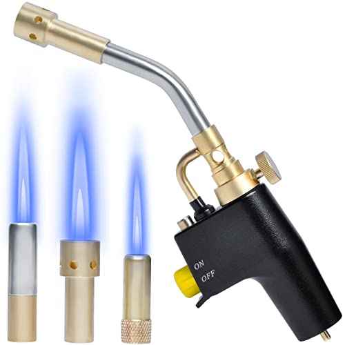Wadoy Propane Torch Head Kit with 3 Nozzles, High Intensity Trigger-Start Soldering Torch Compatible with Bernzomaticc MAPP Propane for Soldering, Brazing, Welding, Map Gas Torch Head TS8000