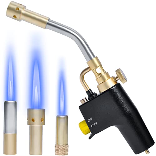 Wadoy Propane Torch Head Kit with 3 Nozzles, High Intensity Trigger-Start Soldering Torch Compatible with Bernzomaticc MAPP Propane for Soldering, Brazing, Welding, Map Gas Torch Head TS8000