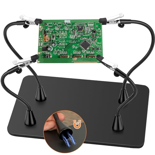 Drdefi Magnetic Helping Hands Soldering Third Hand, Drdefi Soldering Station with Alligator Clips PCB Circuit Board Holder Tool 4 Gooseneck Arms Non-Slip Base for Electronics Repair Jewelry Hobby