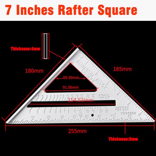 ALLWIN 7-Inch Aluminum Rafter Square with Dual-Side Scales - Precision Carpentry Tool