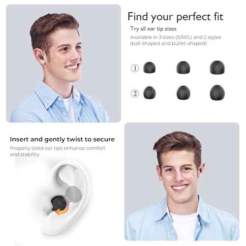 2 Pairs Ear Plugs for Sleeping, Soft Full Silicone Ear Plugs for Noise Reduction 25dB, Reusable Hearing Protection Earplugs for Concert, Focus, Noise Sensitivity, 8 Ear Tips in S/M/L - Black