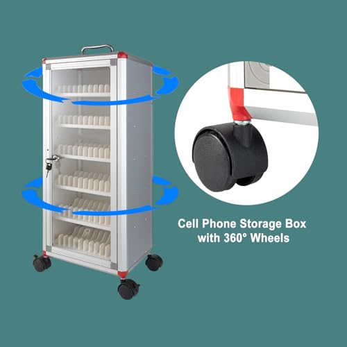 72 Slots Cell Phone Locker Cabinet with Wheels, Aluminum Alloy Storage Box for Classroom & Office