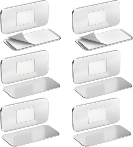 Jiayi Silver 6 Pack Ultra Thin No Drill Magnetic Cabinet Door Catch - Strong Adhesive Stainless Steel Latches for Kitchen & Bathroom