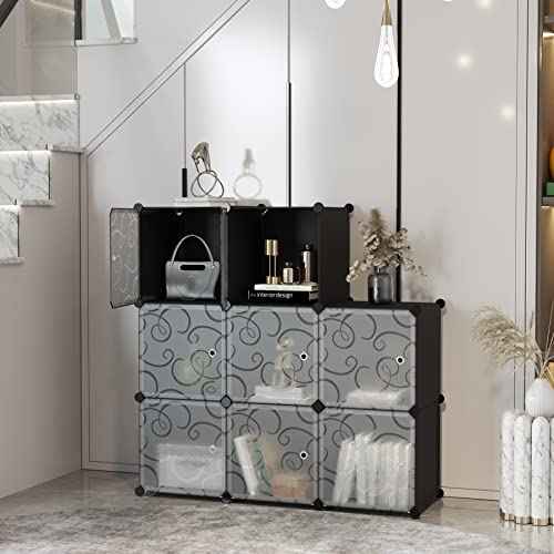 C&AHOME Cube Storage Organizer with Doors, 8-Cube Shelves, Closet Cabinet, DIY Plastic Modular Bookshelf, Storage Shelving Ideal for Bedroom, Living Room, 24.8" L ¡¿ 12.4" W ¡¿ 48.4" H Black UGSHS3008A