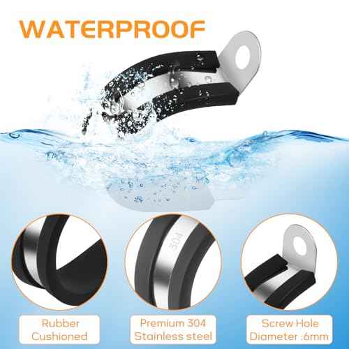 20 Pcs 1 Inch 304 Stainless Steel Cable Clamp, Rubber Cushioned Insulated Clamp, Conduits Pipe Strap Clamps for Pipe Fixing on Various Surfaces