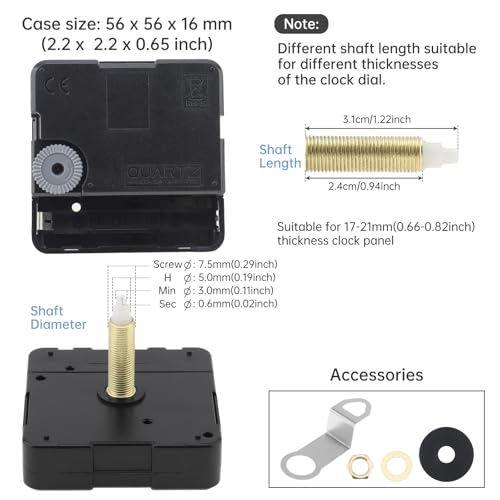 MovFlax 31mm Long Shaft Quartz Silent Clock Movement with Gold Hands - 24mm Thread, DIY Replacement