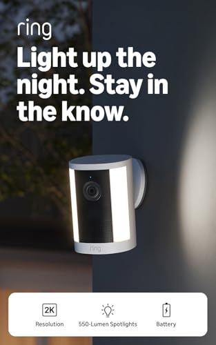 Ring Spotlight Cam 2K Battery Security Camera - White, 1 Pack, Motion & Zoom