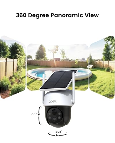 Aosu 1 Pack Outdoor Wireless Solar Camera with Fixed Solar Panel 2K PTZ Surveillance