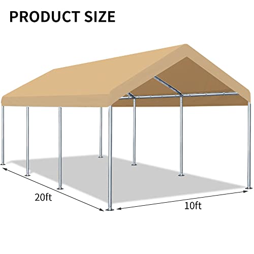 Vanteriam 10'x20' Beige Carport Canopy Replacement Cover (Top Only)