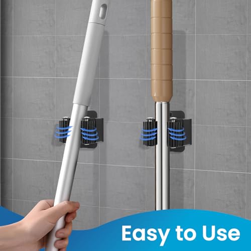 4-Pack Wall Mount Broom Holders - Stainless Steel Heavy Duty Mop Organizer for Garden & Home