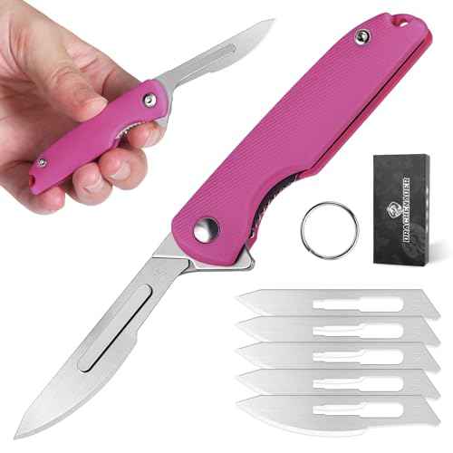 Hot Pink Pocket Knife Scalpel Folding Knife Small Mini with 5pcs #24 Replaceable Blades