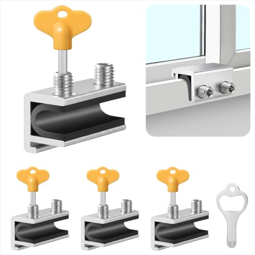 Silver 4 Sets Sliding Window Locks Adjustable Aluminum Security Stops