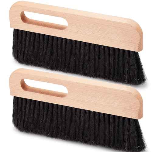 2 Pcs Concrete Brush Horsehair Bristles, 12 Inch Length Masonry Brush Wood Backed Concrete Broom, Black Horsehair Fibers