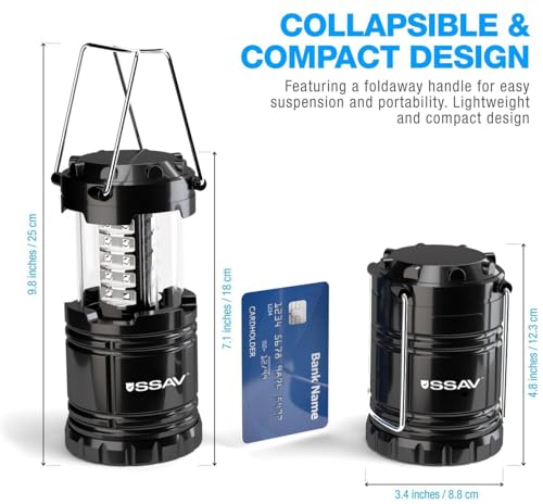 SSAV 3-Pack Black Battery Powered LED Camping Lanterns - Collapsible & Portable