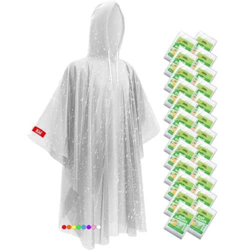 Hitituto Rain Ponchos Family Pack Kids? 6/12/24 Pack Disposable Poncho with Hood, Clear & Assorted Colors, Home Survival Kits