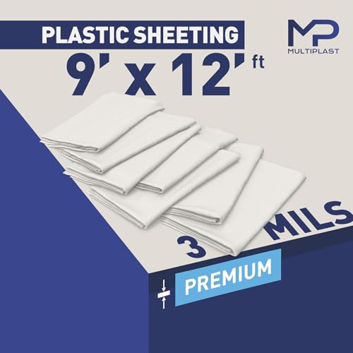 MULTIPLAST Drop Cloth Recycled Plastic SHEETING Professional-Quality Painters' Plastic SHEETING - SITE Protection 3 mil - 9 x 12 ft - Premium Quality Thickness