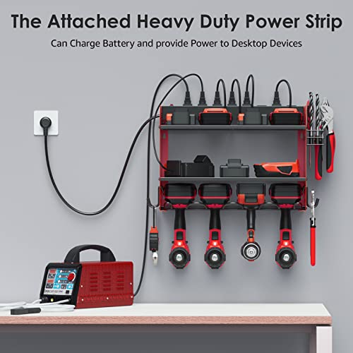CCCEI Wall Mount Tool Charging Organizer - Red, 3-Tier, 1 Pack, with Power Strip