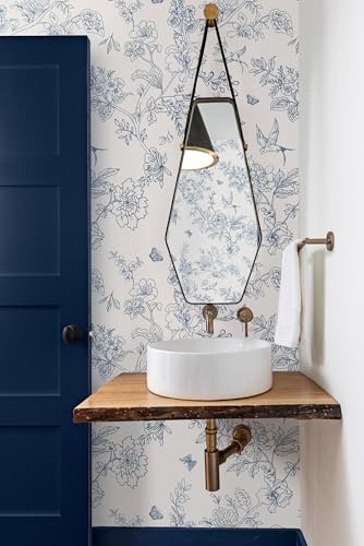 Froluya White and Blue Floral Peel and Stick Wallpaper 17.7 x 118.1 inches - Elegant Home Decor