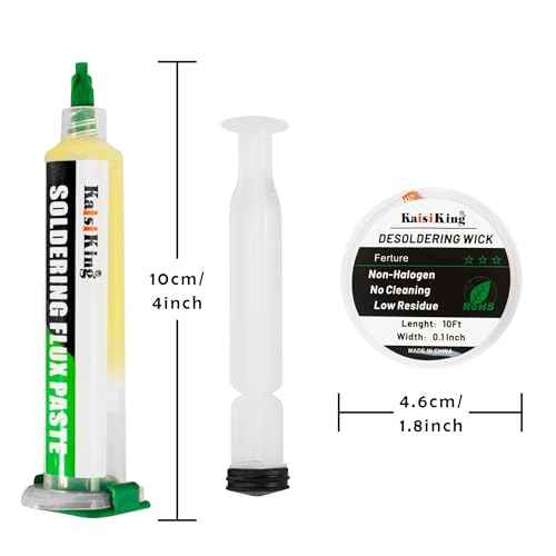 Kaisiking Solder Flux Solder Wick for Electronics Soldering, No Clean Soldering Flux for PCB, SMD & DIY Projects, 0.1" Braided Copper Desoldering Wick & 10cc Flux Paste