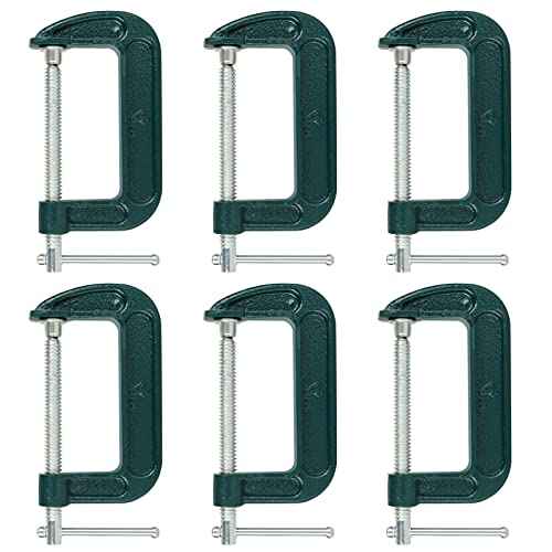 6 Piece 4 Inch C-Clamp Set - Industrial Strength, Quality Iron C Clamps for Woodworking, Welding, and Building(Green)