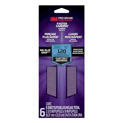 3M Pro Grade Precision Faster Sanding Sanding Sheets 120 grit Medium, 127120TRI-6, 9,31 cm x 22,8 cm, 6/Pack