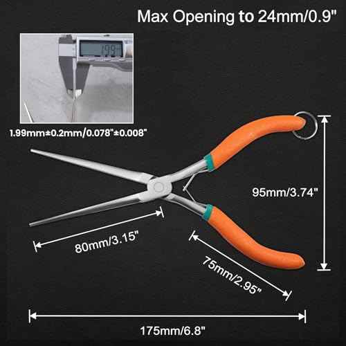 Long Reach Needle Nose Pliers 7" Thin Extra Long Needle Nose Pliers with Serrated Jaw Lanyard Double Leaf Spring Loaded for Jewelry Making Electrician Repair Tools in Tight Spaces