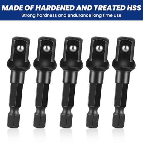 3/8 Impact Socket Adapter Set, 5PCS Black Drill Sockets Adapter 1/4 to 3/8 Drive Adapters Kit for Impact Driver Automotive DIY Extension Socket Bits Handle Nut Driver and Drills(3/8 Square Tip)
