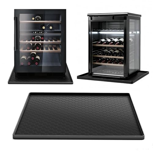 Anelueeoo 19.7x19.7 Inch Mini Fridge Silicone Mat with Raised Edge – Non-Slip Drip Tray for Appliances (Black, 19.7"x19.7"x0.4")