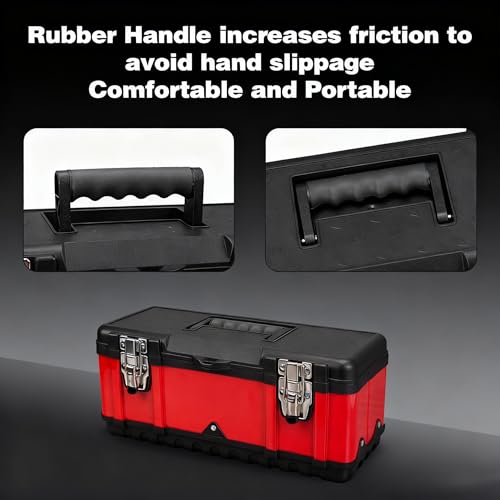 Jack Boss 15.5 Inch Portable Tool Box with Removable Tray & Non-Slip Handle