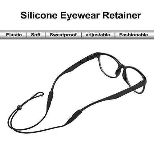 Hifot Adjustable Eyeglasses Strap Eyewear Retainer 12 Pack with Glasses Cleaning Cloth, Silicone Sunglasses Holder Strap, Eyeglasses Retainer Black