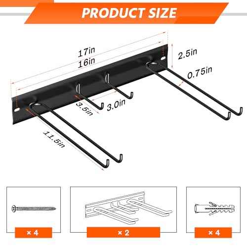 Ultrawall Wall Mount Ski Rack, Garage Ski Storage Rack, Ski Hangers For 8 Pairs of Skis