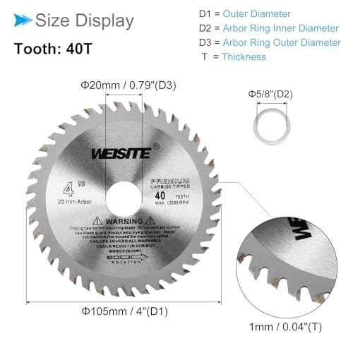 Circular Saw Blade, 4" Outer Dia 40 Teeth 5/8" Arbor, Wood Tungsten Carbide Tipped () Slitting Saw - (Applications: for Wood Cutting)