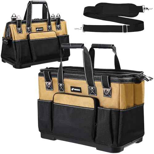 20 IN Large Tool Bag For Men Heavy Duty, Drill Bag Tool Bag Organizer, Wide Mouth Waterproof Hard Bottom Multiple Pockets Tool Tote, Tool Caddy, Maintenance