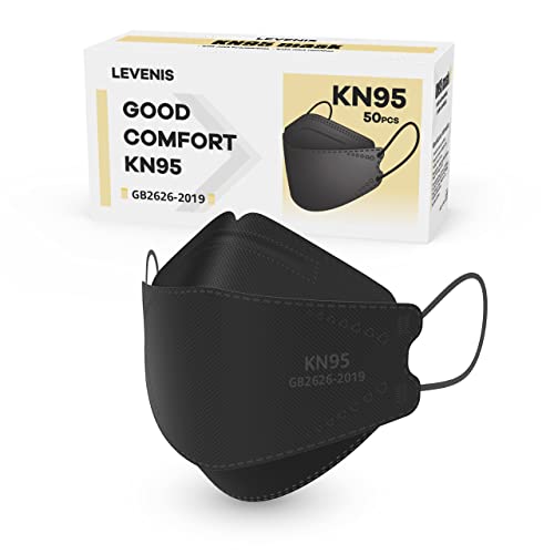 LEVENIS KN95 Face Masks 50 Pack Adult Black - Breathable & Comfortable Disposable Protective Mask