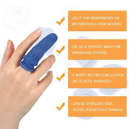Nuanchu 40 Pcs Finger Bandage Finger Cots Protectors Tubular Breathable Bandage for Wound Care Cotton Fingertips Covers Disposable Cots for Thumb Sprains Gardening Fitness (White,Blue,23.6 Inch)