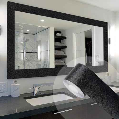 Avinyl 10M Black Mirror Border Peel and Stick Wallpaper, Self Adhesive Waterproof Wallpaper Mirror Frame Tape for Bathroom Decor, Silk Peel and Stick Trim Removable Kitchen Wall Decor 1.96" x 393"
