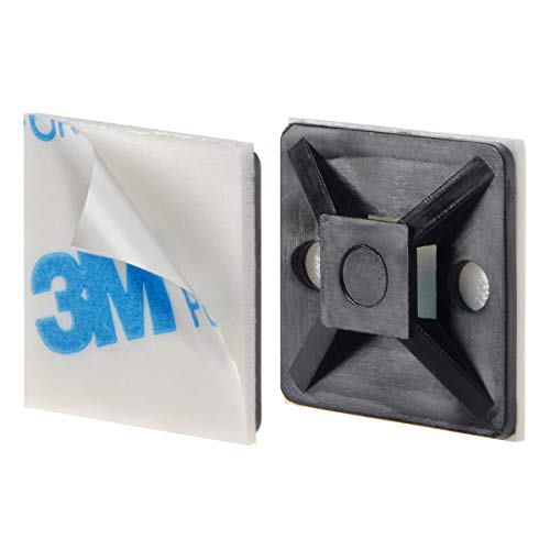 XHF 3/4-Inch Black Self-Adhesive Cable Tie Mounts - 100pcs Wire Clips for Organization
