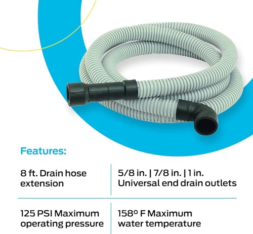 Eastman 8 ft Universal Dishwasher Drain Hose with 5/8/7/8/1 in. OD Fittings, 90° Rubber Elbow