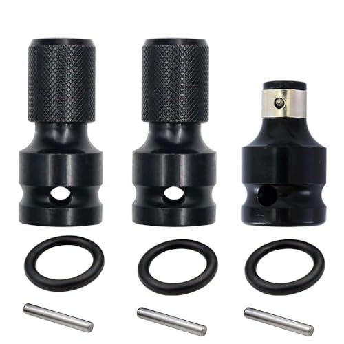 3 Pack Impact Wrench Adapter 1/2 inch Square Drive to 1/4 inch Hex Socket Converter Attachment Quick Release Drill Bit Holders Chunk Adaptor for Air and Electric Wrenches Ratchet Driver