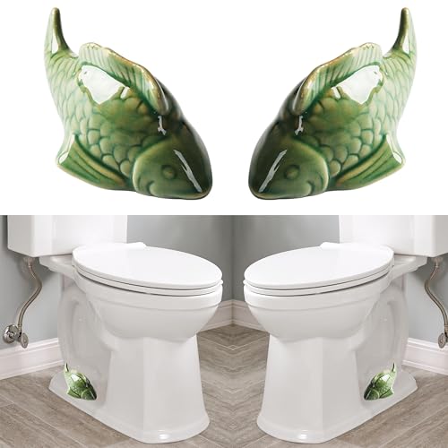 ZUNON Green Fish Ceramic Toilet Bolt Covers - Decorative Bathroom Decor Set of 2
