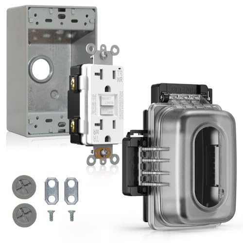 ELEGRP 20A GFCI Outdoor Outlet Kit with Lockable Cover, Metal Box, Self-Test