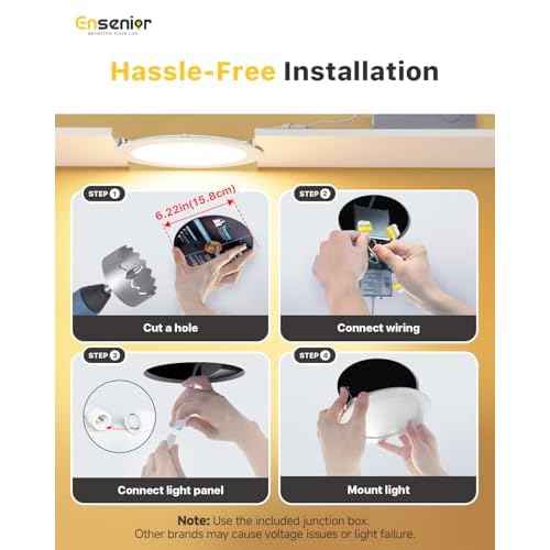 Ensenior 12 Pack 6 Inch LED Recessed Ceiling Light, Dimmable, 2700K-5000K 5CCT, 1200LM 12W 120V, High Brightness Canless Wafer Downlight - ETL&FCC&IC