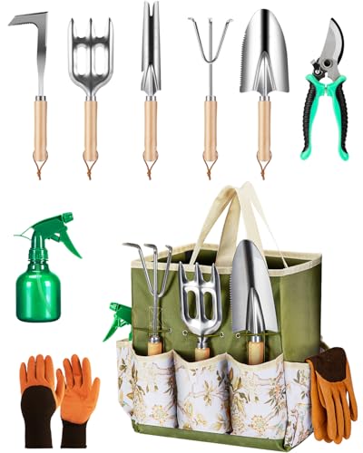 Wevelel Green 9-Piece Heavy Duty Gardening Tool Set with Storage Tote