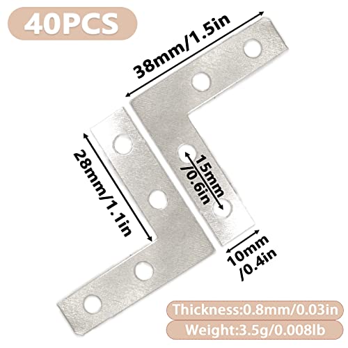Silver 1.5 Inch L Corner Brackets - Gold Metal Decorative Support Set of 40
