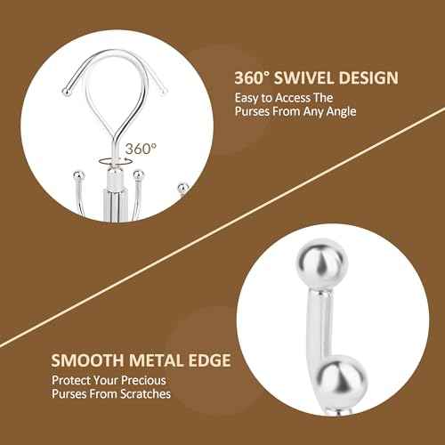 ZEDODIER Purse Hanger Organizer for Closet, Rotatable Sturdy Purses Holder Holds 8 Bags, Metal Space Saving Closet Organizers and Storage, Silver