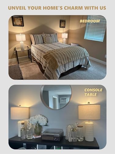 PoKat 23-Inch Modern Ceramic Table Lamp Set of 2 - Beige and White, Living Room & Bedroom Decor